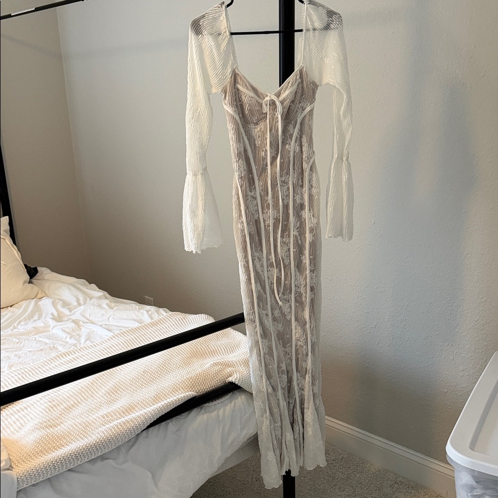 Elegant Sheer Lace Dress with Long Sleeves size L